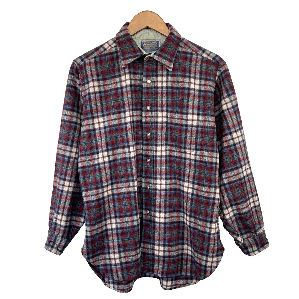 VTG 60s 70s Pendleton Mens 100% Virgin Wool Plaid Flannel Shirt Size L Lodge USA